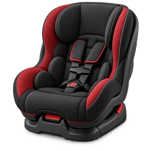 Illustration of a red and black baby car seat